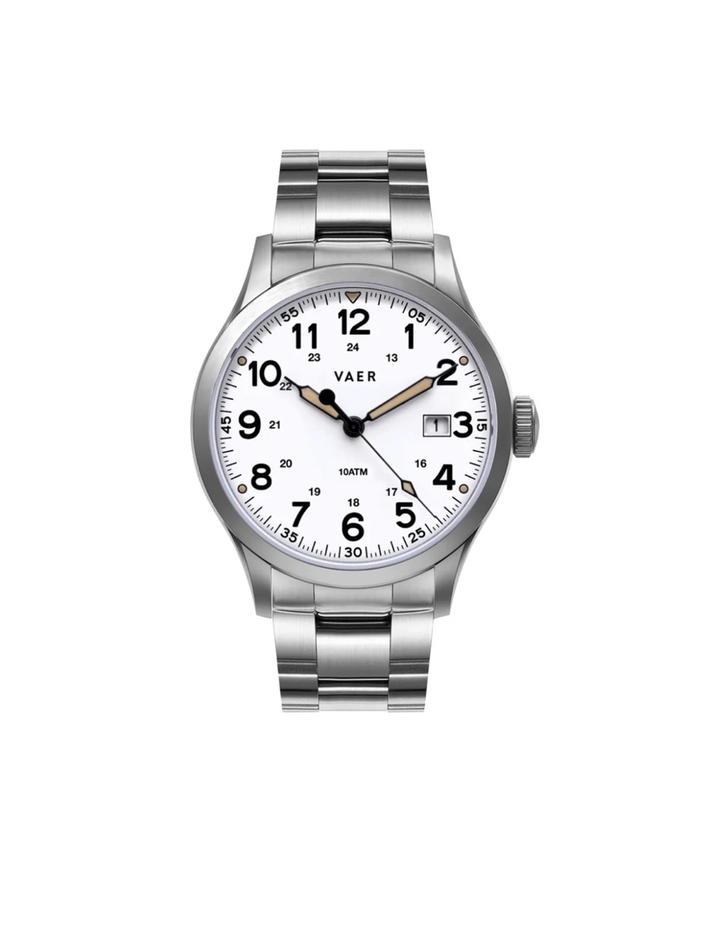VAER S5 Calendar Field White Watch - 40mm Quartz Stainless Steel & Rubber Strap